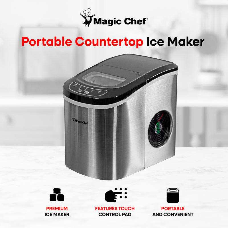 Magic Chef Portable Countertop Ice Maker, 27 Pounds, Stainless Steel (Used)