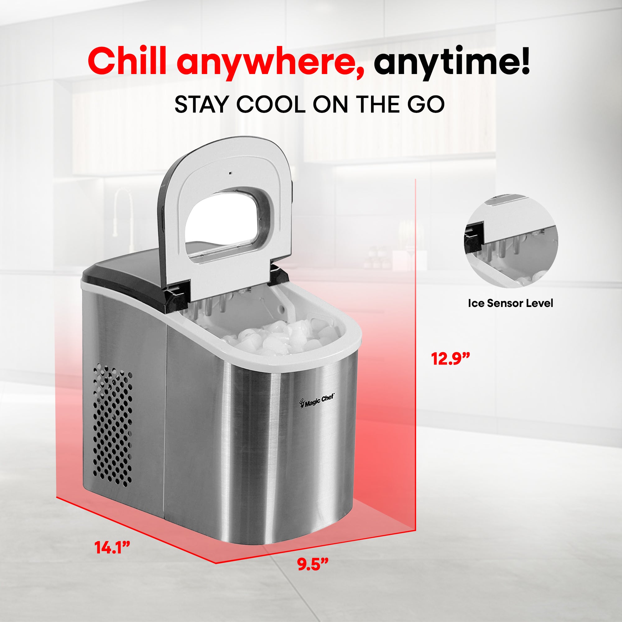 Magic Chef Portable Countertop Ice Maker, 27 Pounds, Stainless Steel (Used) - VMInnovations