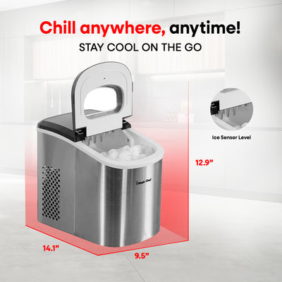 Magic Chef Portable Countertop Ice Maker, 27 Pounds, Stainless Steel (Used) - VMInnovations