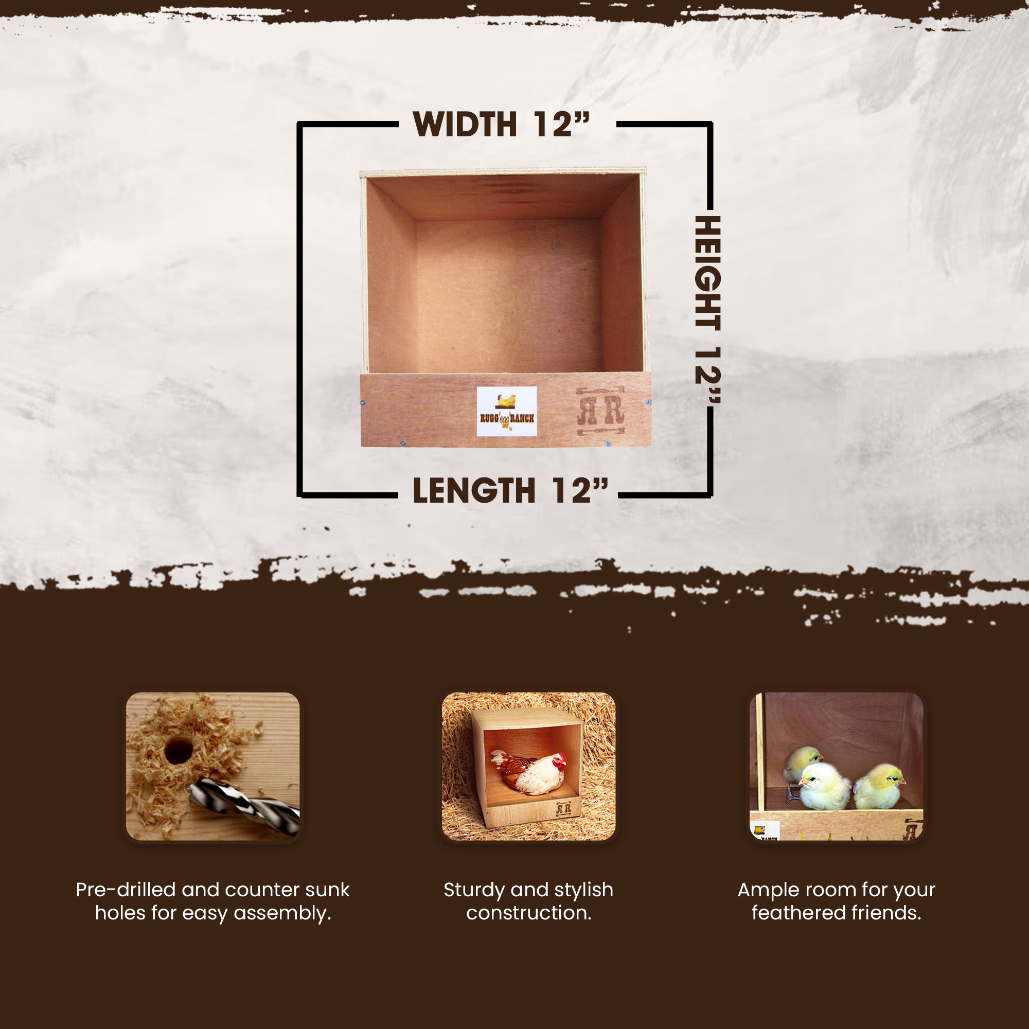 Rugged Range Products Studio Chicken Coop Interior Nesting Box for 1 to 2 Hens - VMInnovations