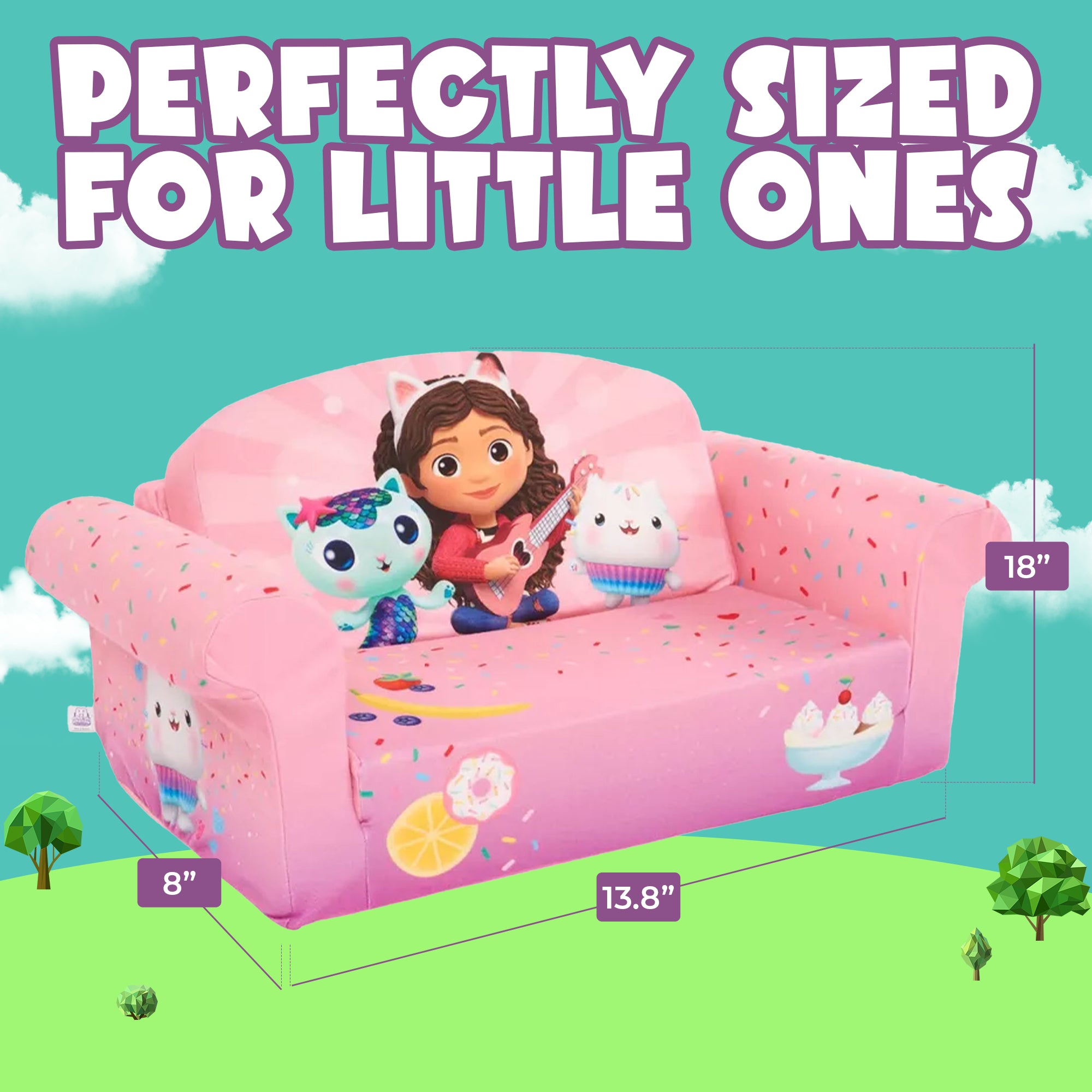 Marshmallow 2-in-1 Kid's Flip Open Foam Couch Bed, Gabby’s Dollhouse (Used) - VMInnovations