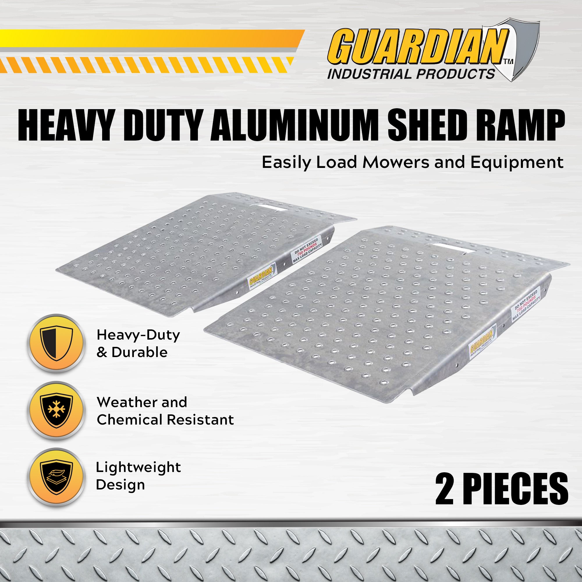 Guardian 2 Pack Heavy Duty Aluminum Shed Ramp,for Mowers, ATV, Silver (Open Box) - VMInnovations