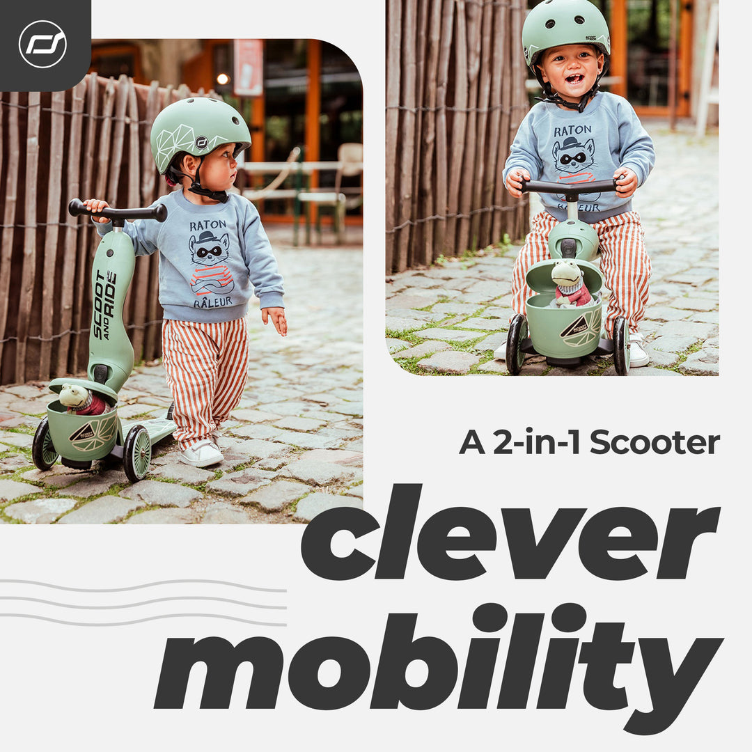 Scoot & Ride 2-in-1 Kids Scooter with Basket, Highwaykick 1 Lifestyle, Green