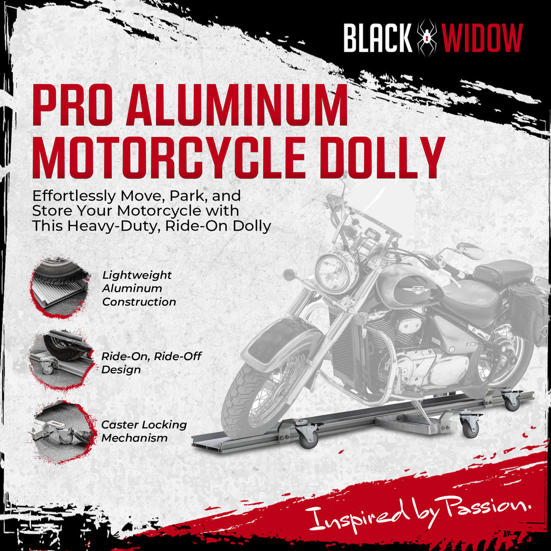 Black Widow Motorcycle Dolly, Fully Adjustable Kickstand Plate Locking Casters