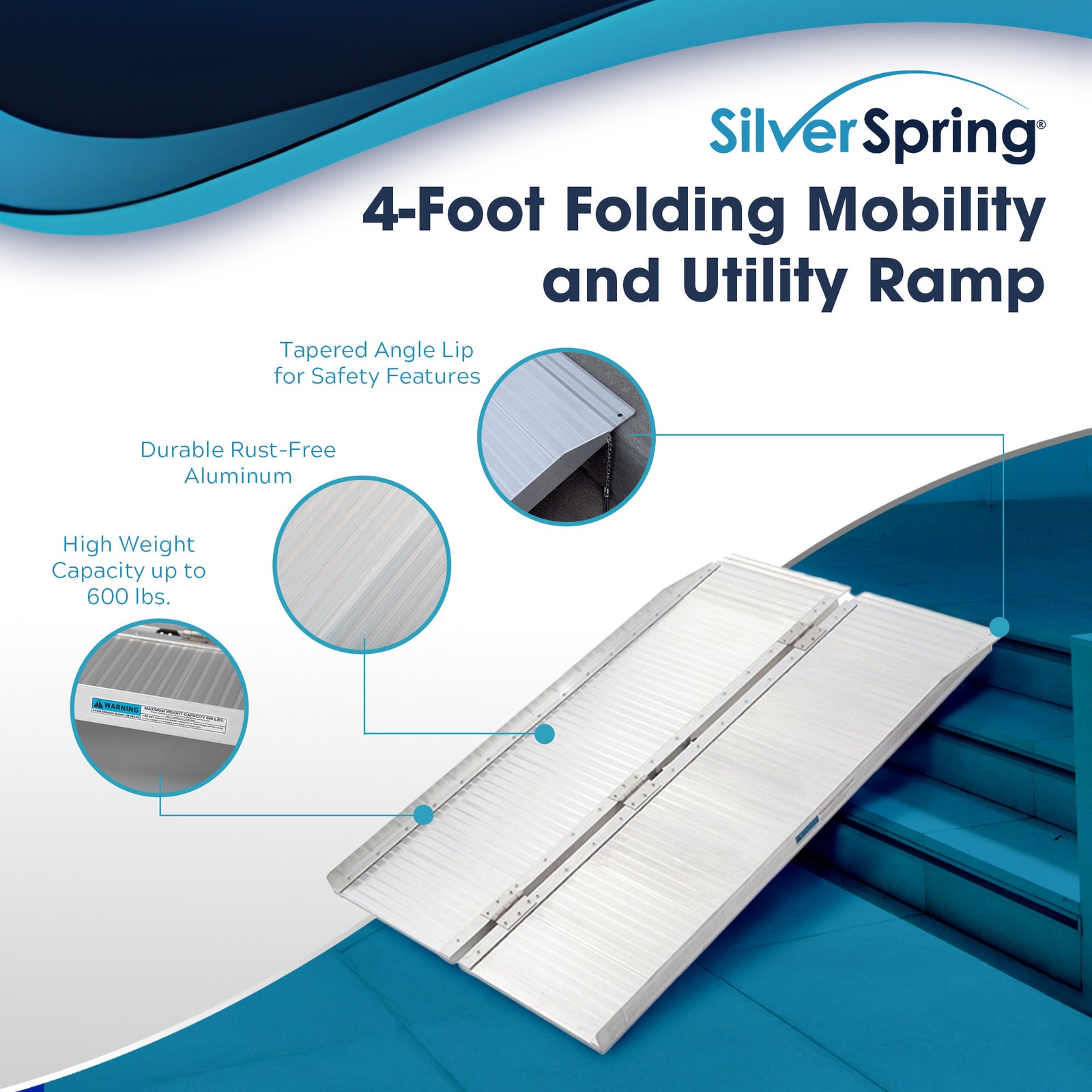 Silver Spring Mobility and Utility Ramp, 4 Foot Single Fold with 600 lb Capacity - VMInnovations