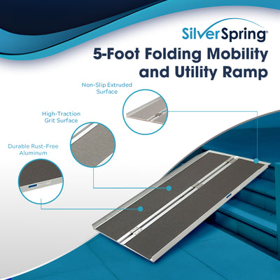 Silver Spring Mobility and Utility Ramp, 5 Foot Single Fold with Grit Surface
