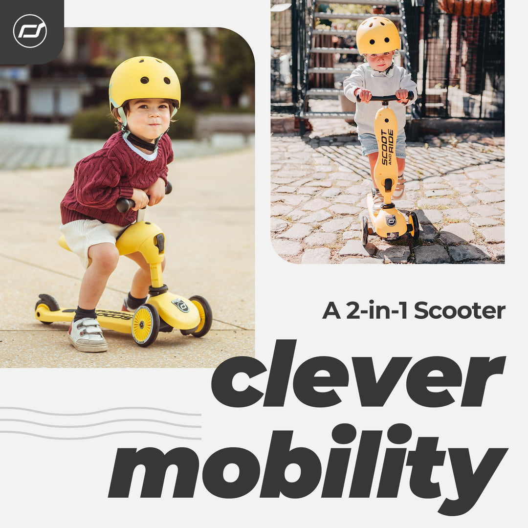 Scoot & Ride 2-in-1 Ride-On & Stand Kids Scooter, Ages 1-5, Highwaykick 1, Lemon