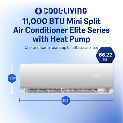 Cool-Living 11000 BTU Mini Split Air Conditioner with WiFi & Remote, 550 sq ft