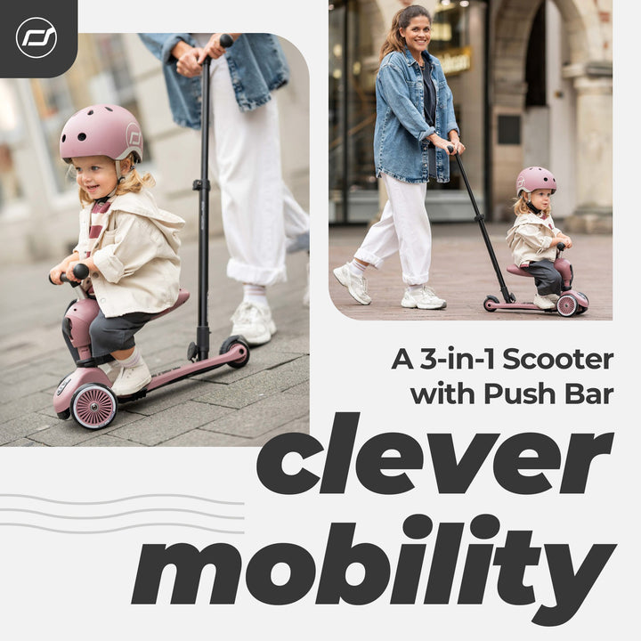 Scoot & Ride 2-in-1 Kids Scooter w/ Push Bar, Highwaykick 1 Push & Go, Wildberry