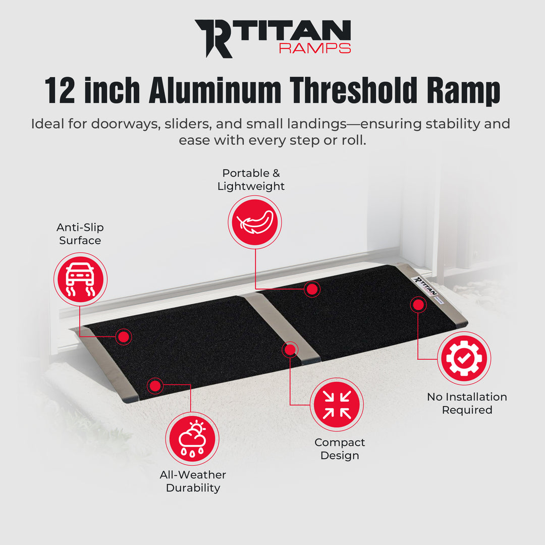Titan Ramps 12 Inch Aluminum Threshold Ramp for Doorways, or Raised Landings - VMInnovations