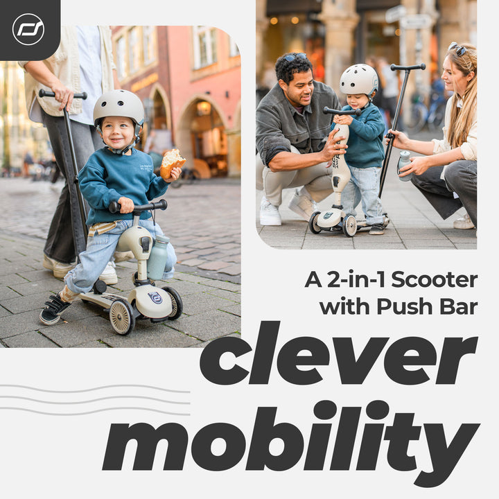 Scoot & Ride 2-in-1 Kids Scooter with Push Bar, Highwaykick 1 Push & Go, Ash