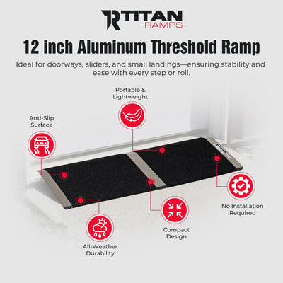 Titan Ramps 12 Inch Aluminum Threshold Ramp for Doorways, or Raised Landings