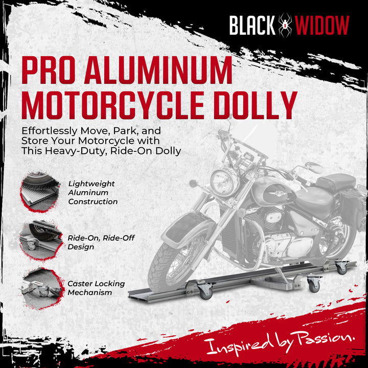 Black Widow Motorcycle Dolly, Fully Adjustable Kickstand Plate Locking Casters