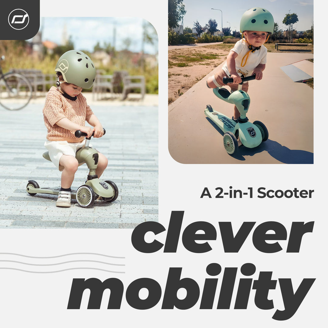 Scoot & Ride 2-in-1 Ride-On & Stand Kids Scooter, Ages 1-5, Highwaykick 1, Olive