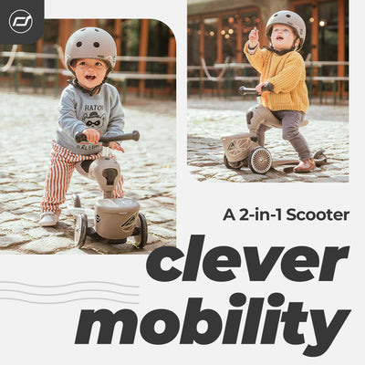 Scoot & Ride 2-in-1 Kids Scooter with Basket, Highwaykick 1 Lifestyle, Brown - VMInnovations
