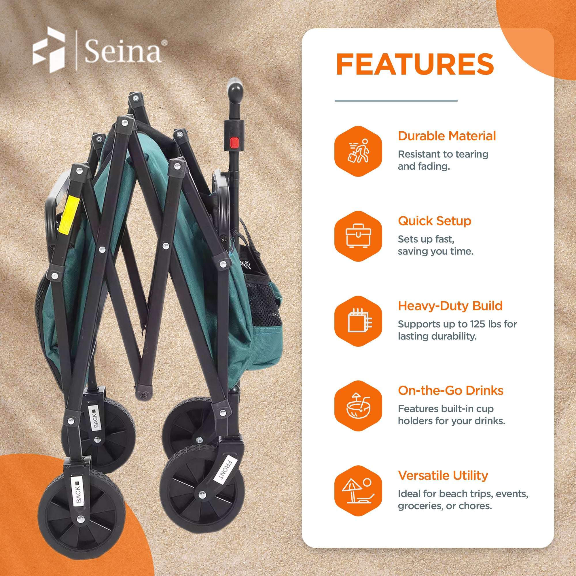 Seina All in One Foldable Garden Wagon with Mulch & Soil Dumper Included, Green - VMInnovations
