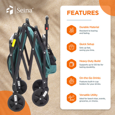 Seina All in One Foldable Garden Wagon with Mulch & Soil Dumper Included, Green - VMInnovations
