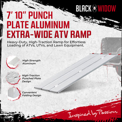 Black Widow 7’ 10” Punch Plate Aluminum Wide ATV Ramp, 1500 Lbs Capacity, Silver
