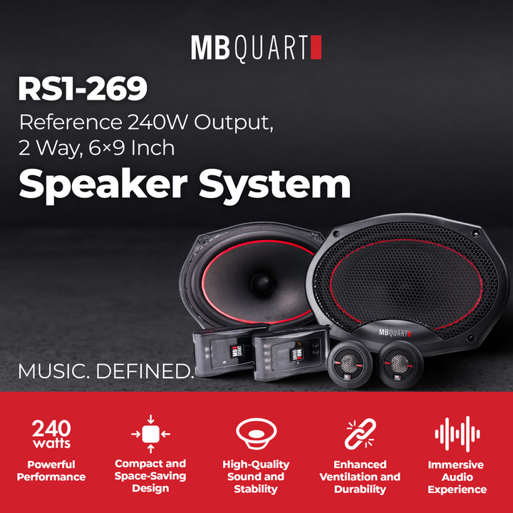 MB Quart 6"x9" Coaxial Reference Car Speaker System, 2-Way Audio, 240W Output