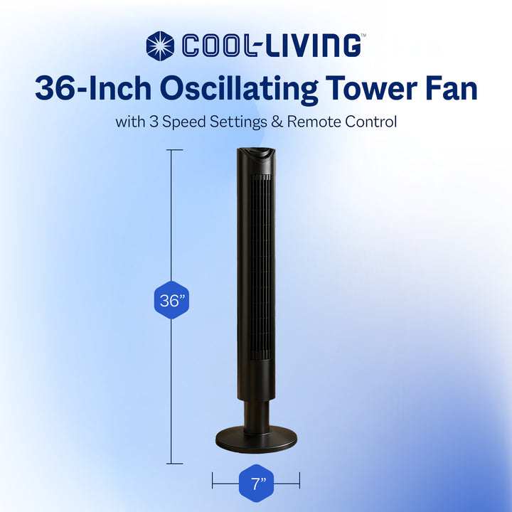 Cool-Living 36-Inch Oscillating Tower Fan with 3 Speed Settings & Remote Control
