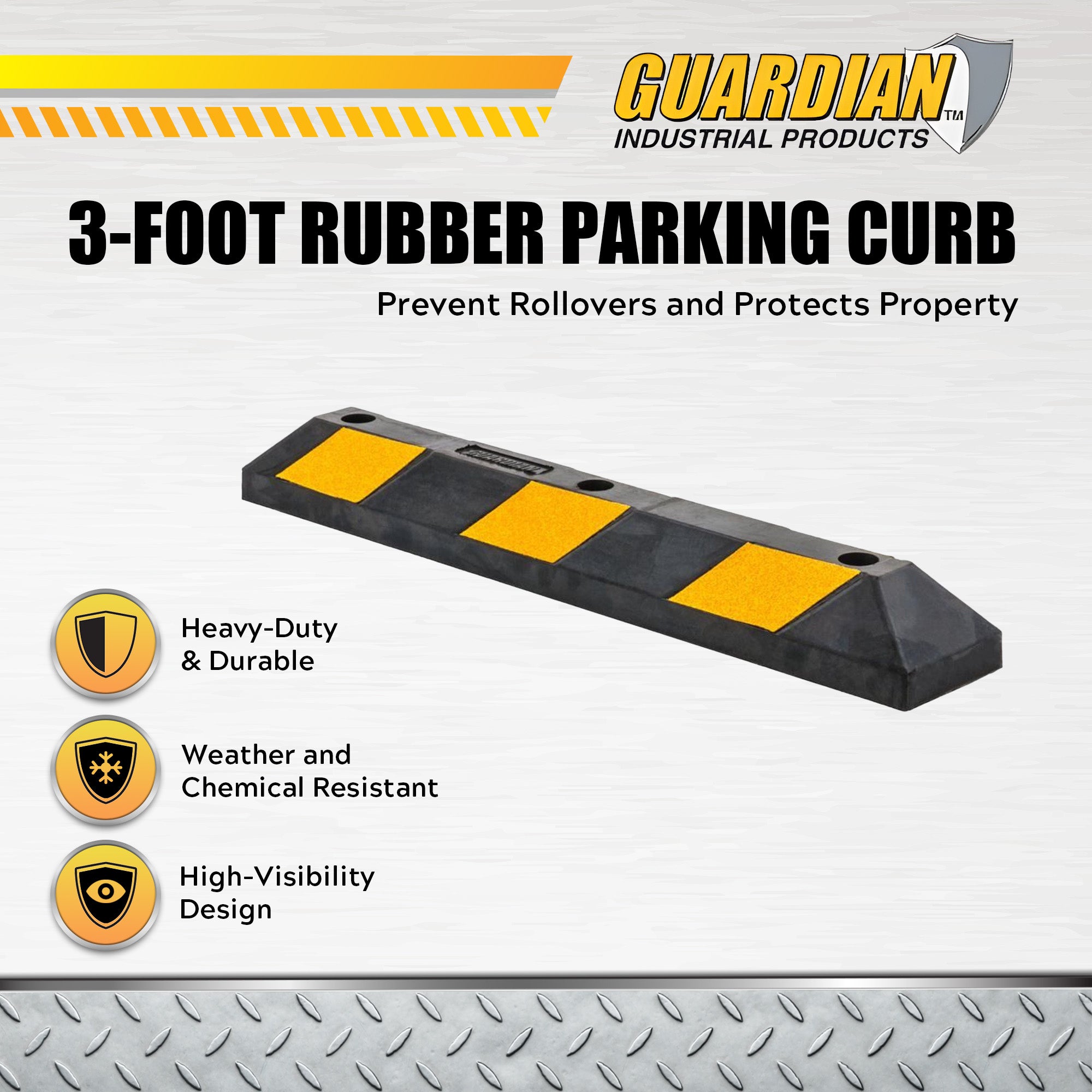 Guardian Parking Stop, 3Ft Rubber Curb with Mounting Holes, Black/Yellow, 4 Pack