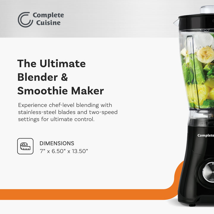 Complete Cuisine Kitchen Blender, 2-Speed Electric Smoothie Maker, 48 Oz, Black