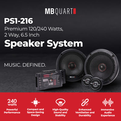 MB Quart PS1-216 Premium 6.5 Inch Car Speakers, 240 Watts, 2 Way, Black/Red