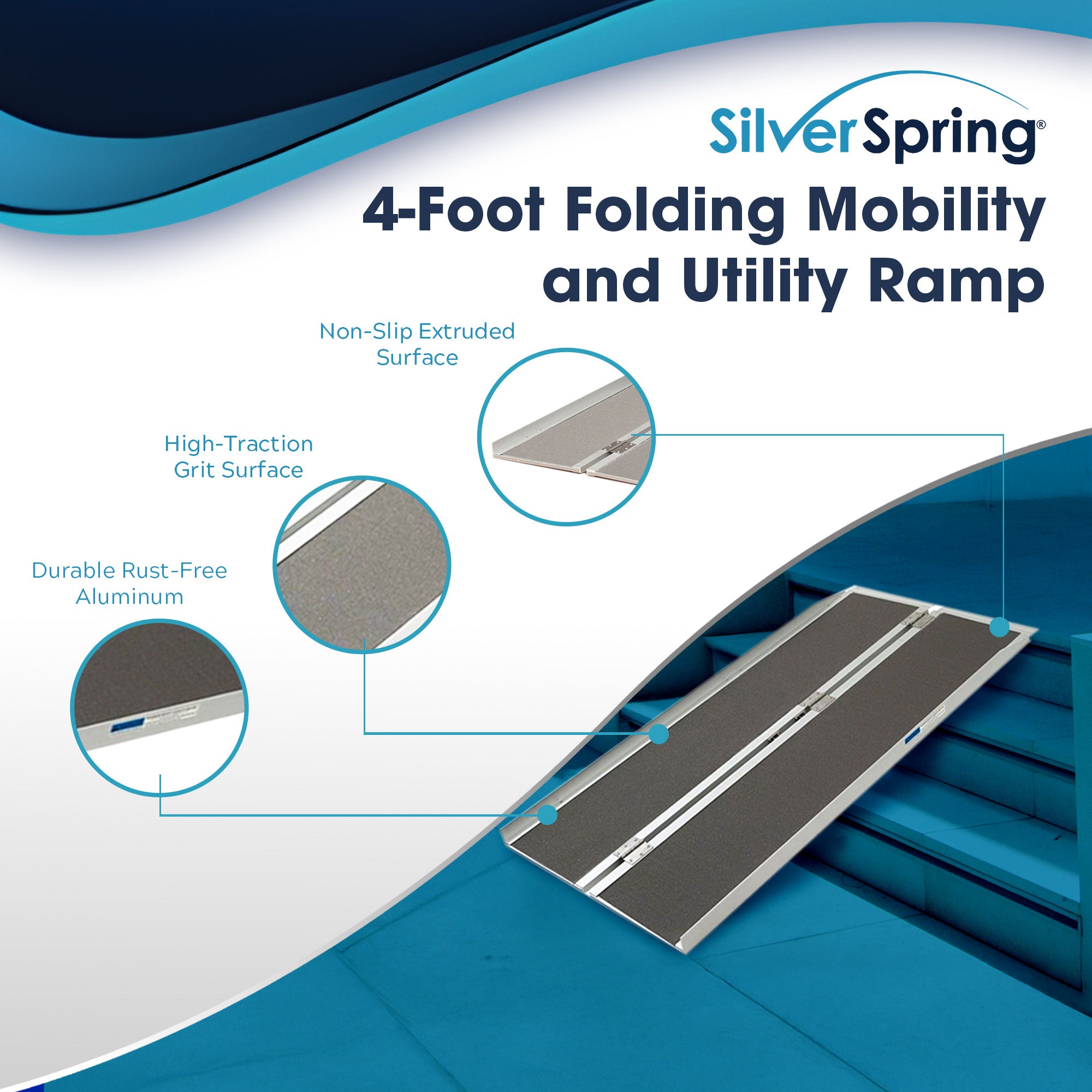 Silver Spring Mobility and Utility Ramp, 4' Single Fold w/Grit Surface(Open Box)
