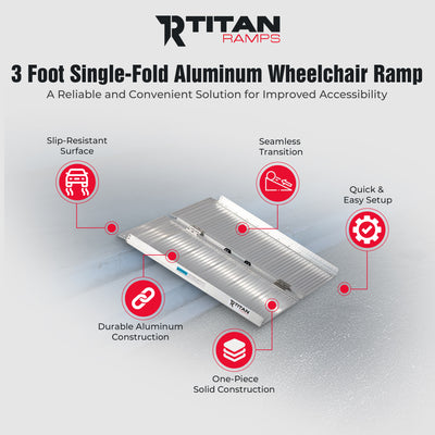 Titan Ramps 3 Foot Single-Fold Aluminum Ramp, 600 pound Capacity(Open Box) - VMInnovations