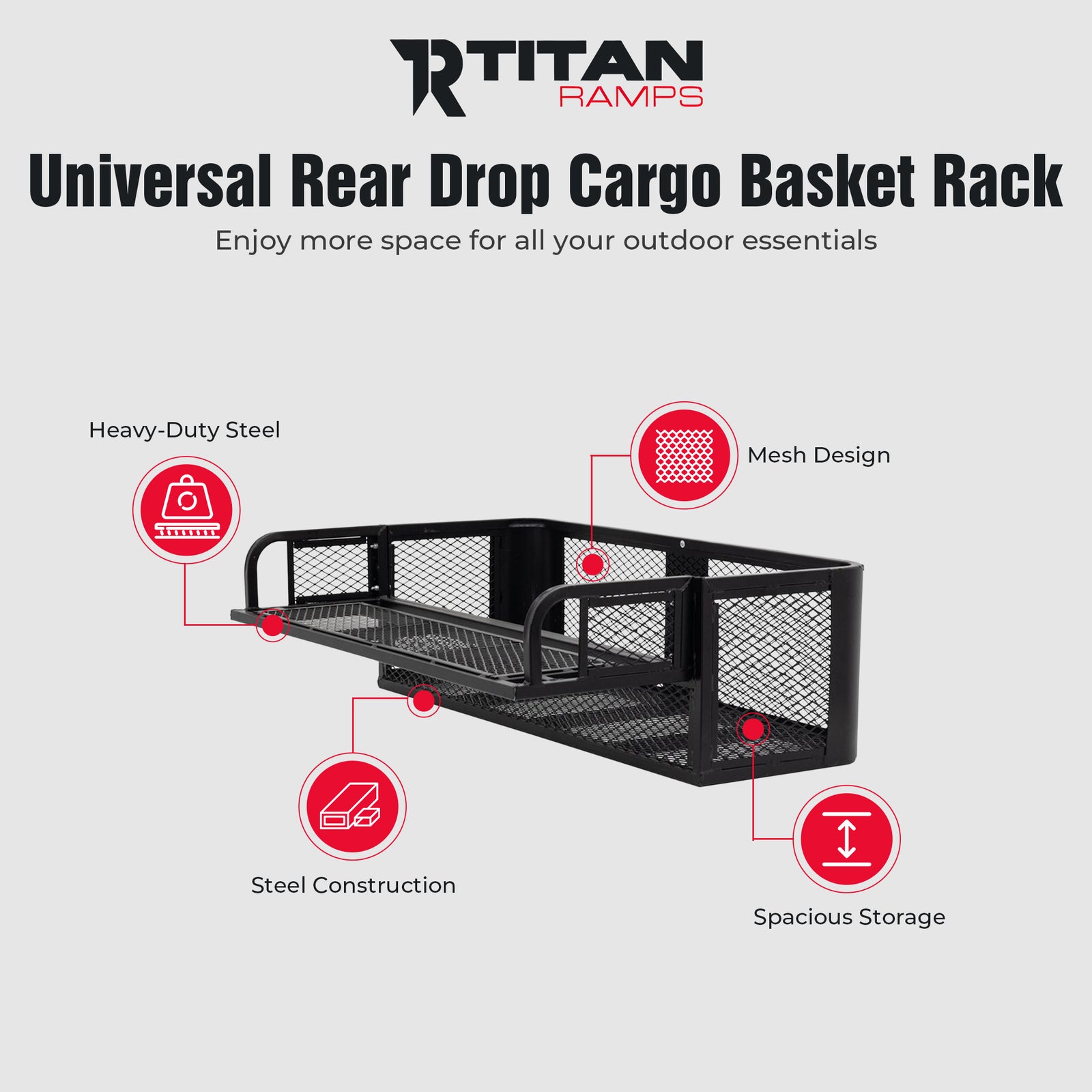 Titan Ramps Universal ATV/UTV Rear Drop Cargo Basket Rack with 150 lb. Capacity - VMInnovations