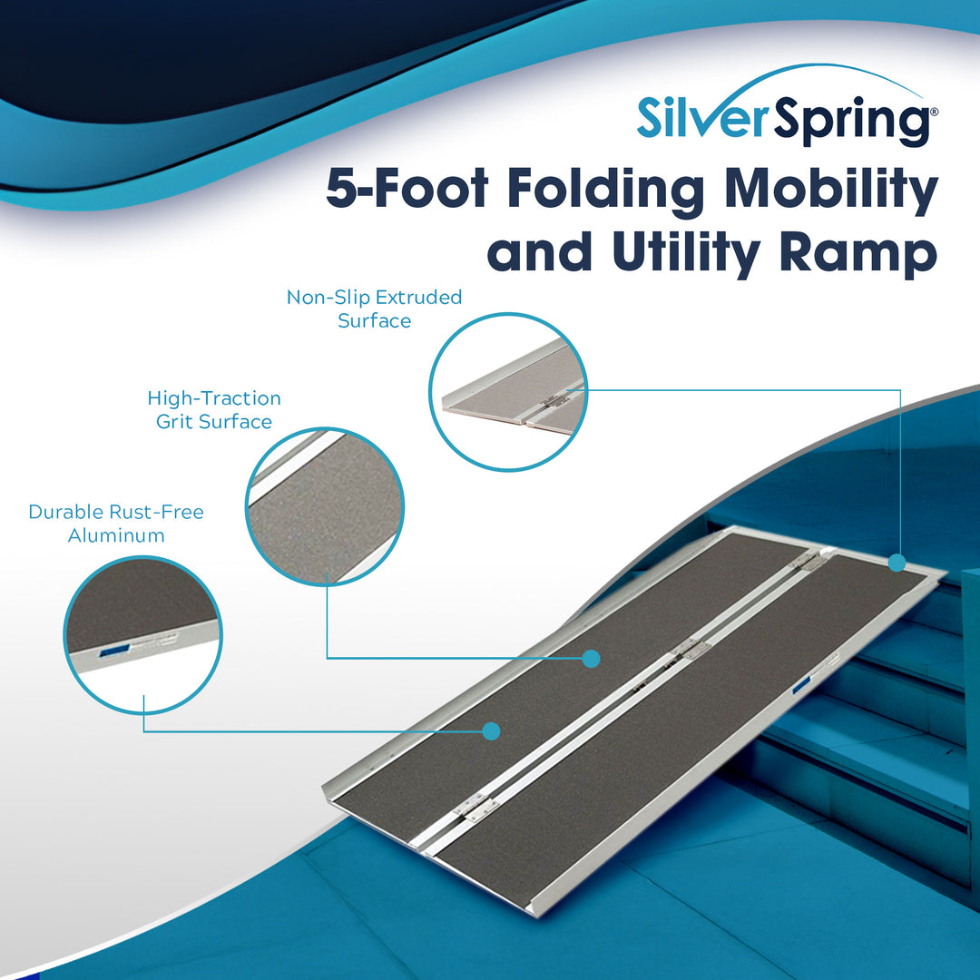Silver Spring Mobility and Utility Ramp, 5 Foot Single Fold with Grit Surface