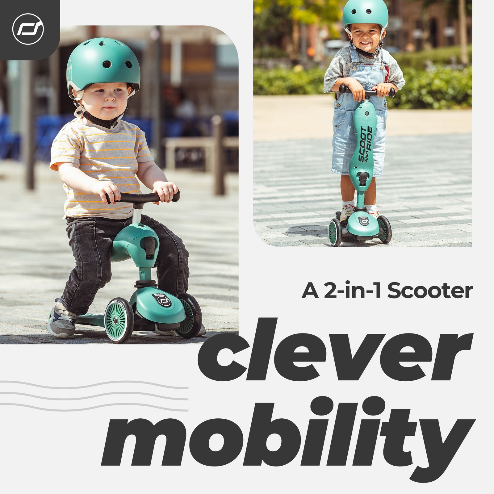 Scoot & Ride 2-in-1 Ride-On & Stand Scooter, Ages 1-5, Highwaykick 1, Forest - VMInnovations