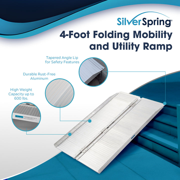 Silver Spring Mobility Ramp, 4 Foot Single Fold with 600 lb Capacity (Open Box)