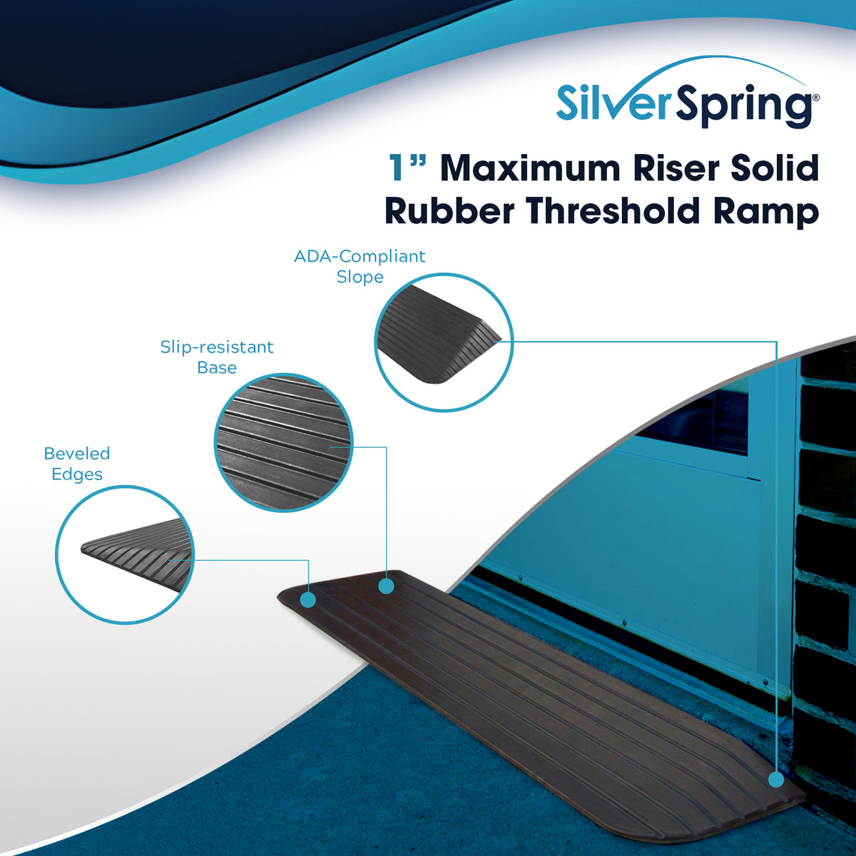 Silver Spring Rubber Threshold Ramp for Wheelchairs & Scooters, 1" (Open Box)