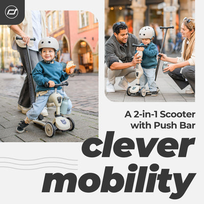 Scoot & Ride 2-in-1 Kids Scooter with Push Bar, Highwaykick 1 Push & Go, Ash - VMInnovations
