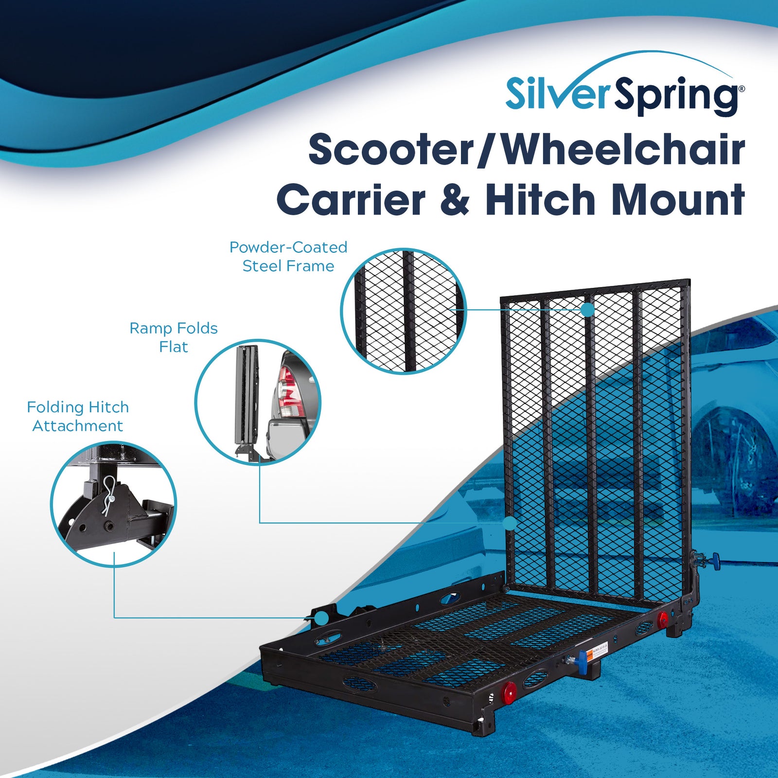 Silver Spring Folding Steel Scooter/Wheelchair Carrier with Ramp & Hitch Mount - VMInnovations
