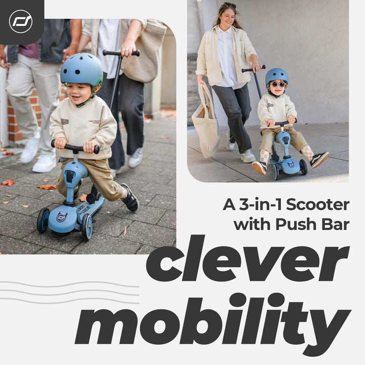 Scoot & Ride 2-in-1 Kids Scooter w/ Push Bar, Highwaykick 1 Push & Go, Steel