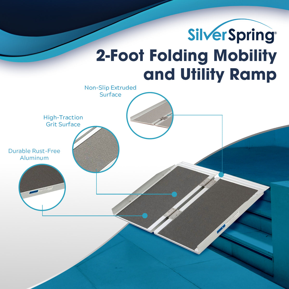 Silver Spring Mobility & Utility Ramp,2 Ft Single Fold w/ Grit Surface(Open Box)