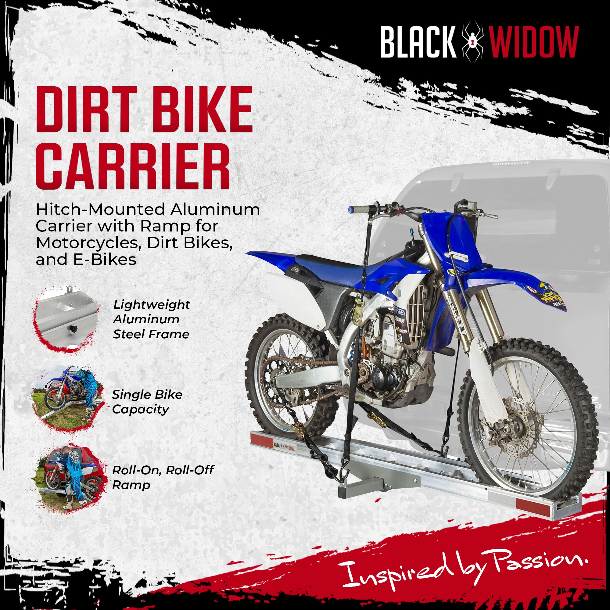Black Widow Motorcycle Bike Carrier w/Ramp for 2" Hitch, 400lb Cap (Open Box)