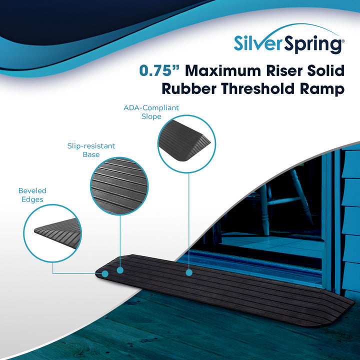 Silver Spring Rubber Threshold Ramp for Wheelchairs, Scooters & More, 0.75" Rise