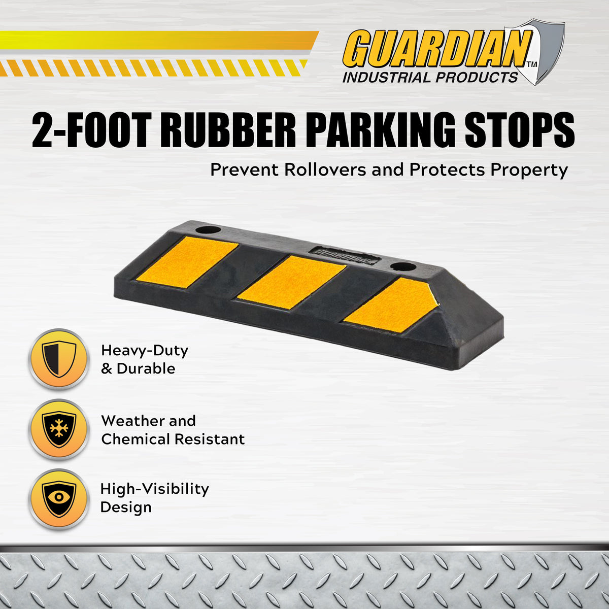 Guardian Parking Stop, 2' Rubber Curb with Mounting Holes,Black/Yellow(Open Box)