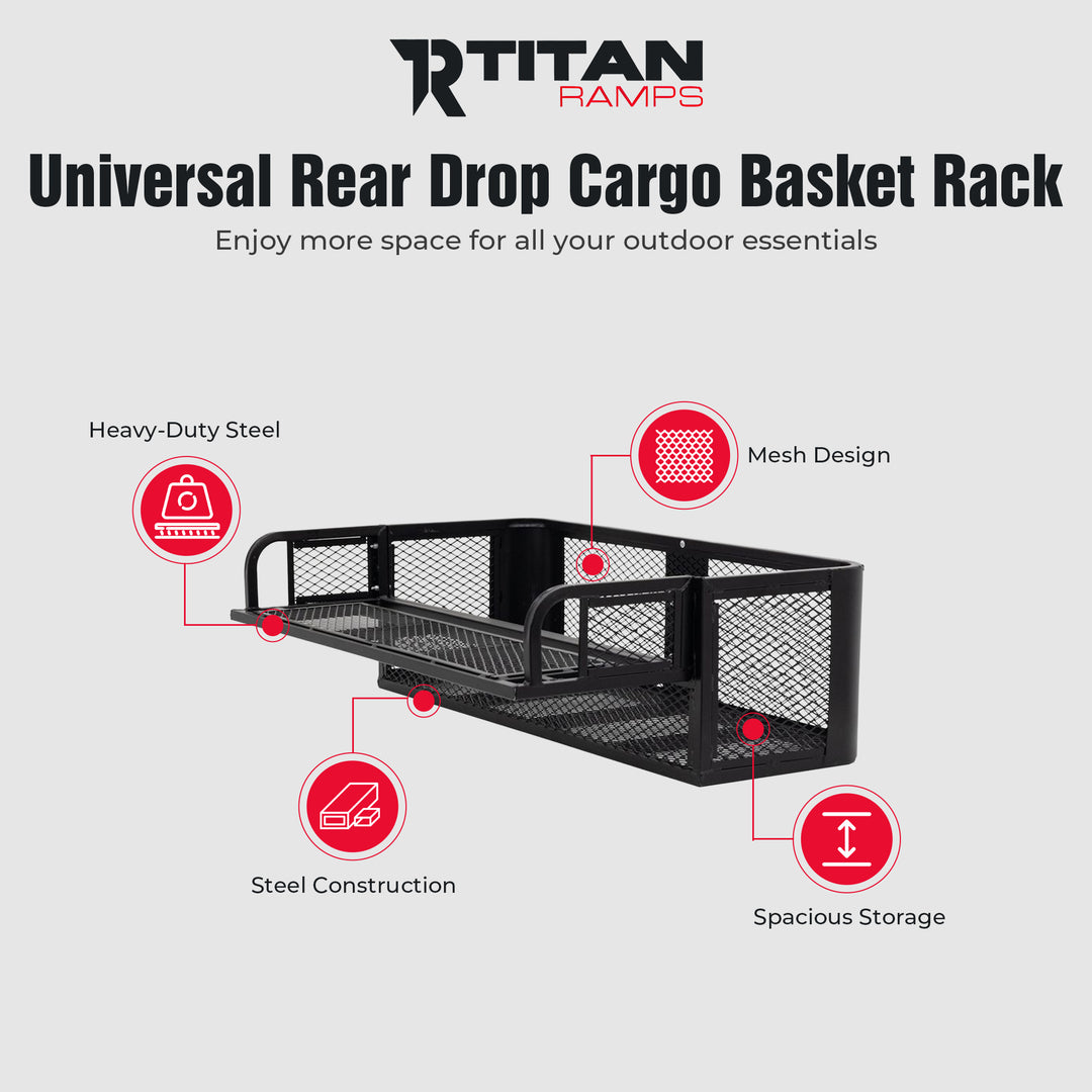 Titan Ramps Universal ATV/UTV Rear Drop Cargo Basket Rack with 150 lb. Capacity