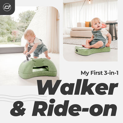 Scoot & Ride My First 3 in 1 Baby Walker, Ride On & Scoot Board w/Storage, Olive - VMInnovations