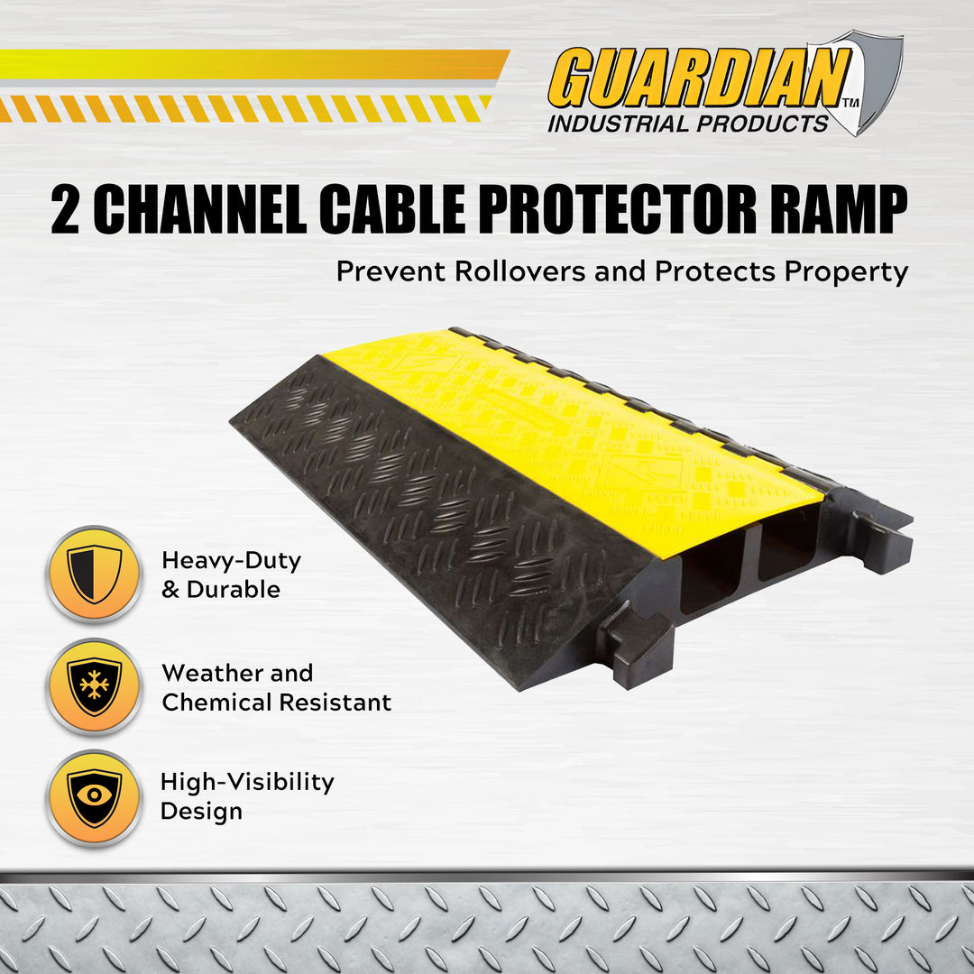 Guardian 2 Channel Cable Protector Ramp, Floor Cover for Cars,Trucks, Black