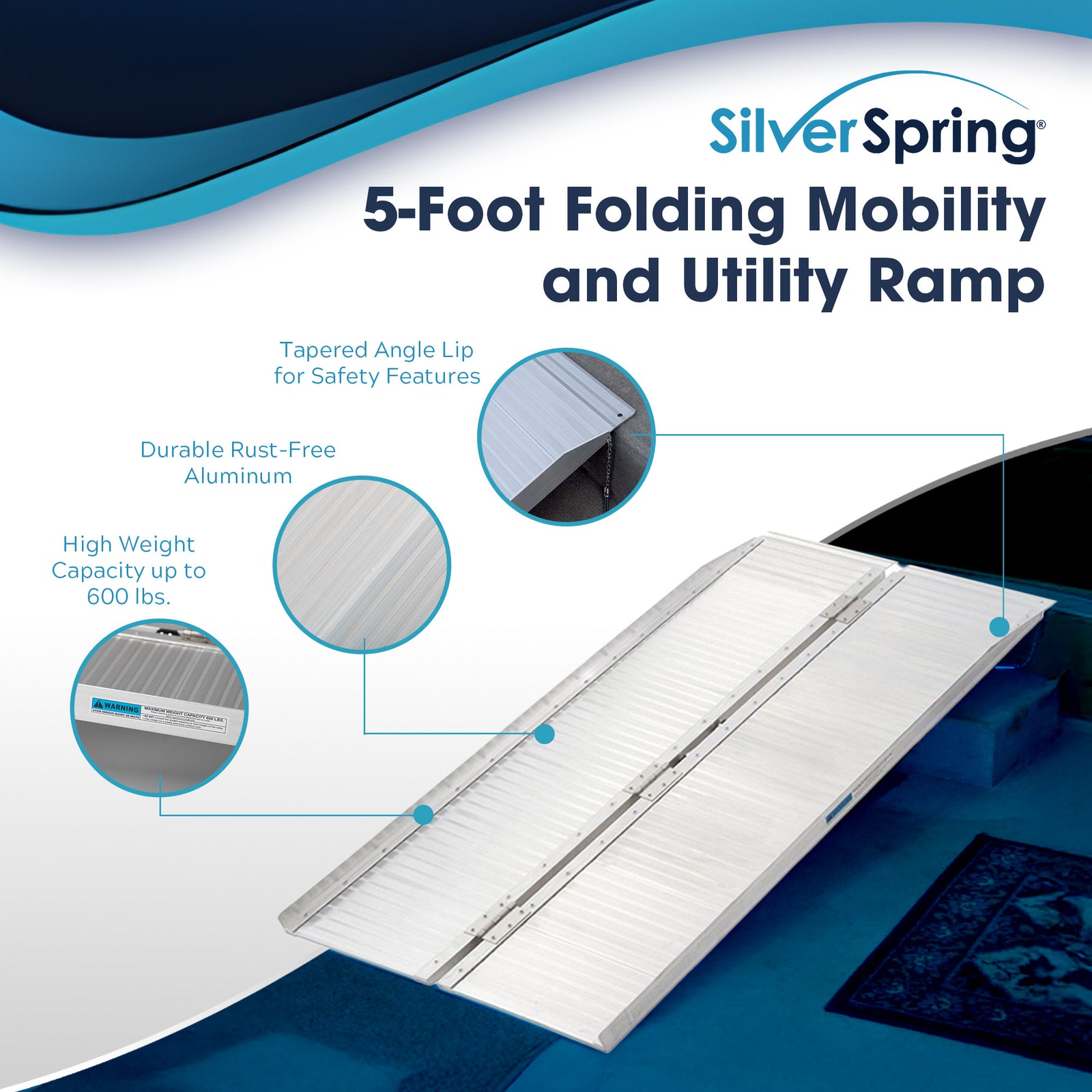 Silver Spring Mobility Ramp, 5 Foot Single Fold with 600 lb Capacity (Open Box) - VMInnovations