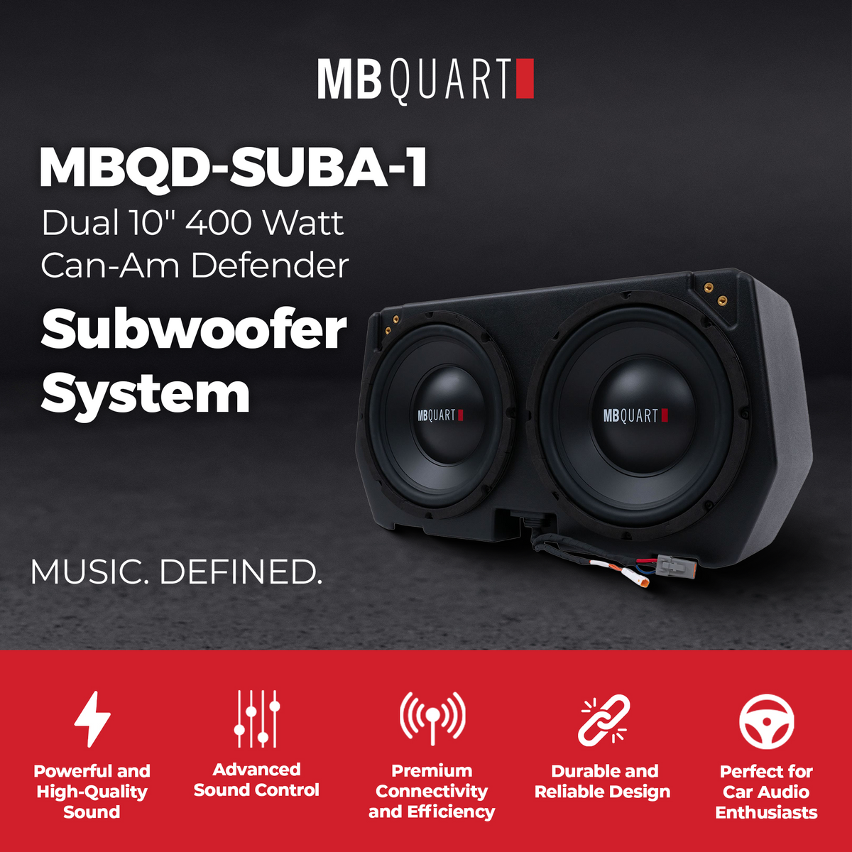 MB Quart Dual 10" Subwoofer System Upgrade for Can Am Defender 17-25, 400 Watts