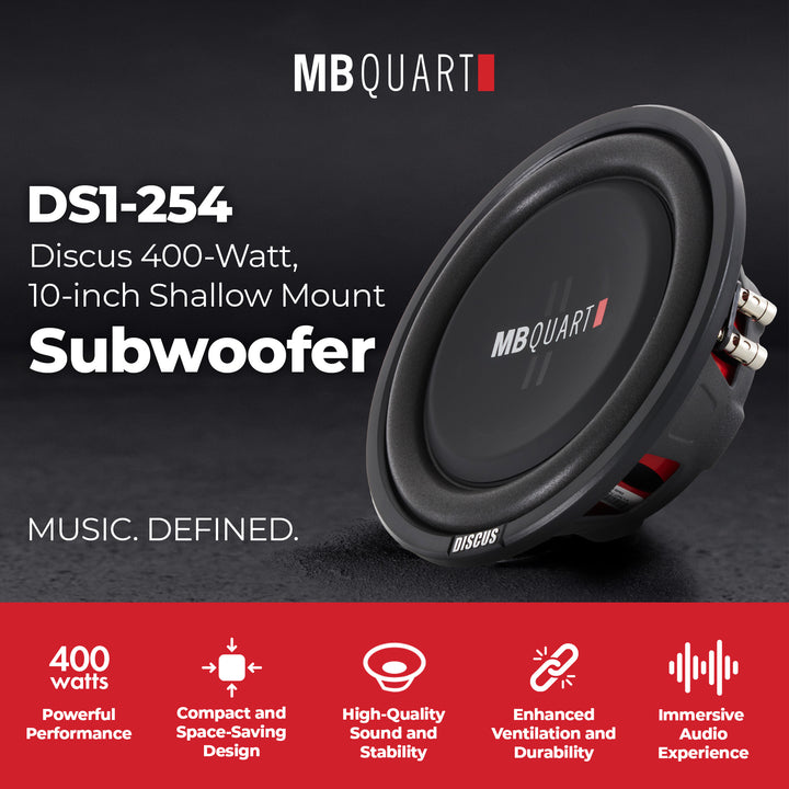 MB Quart DS1-254 200 Watt 4 Ohm 10 Inch Shallow Slim Subwoofer for Vehicles