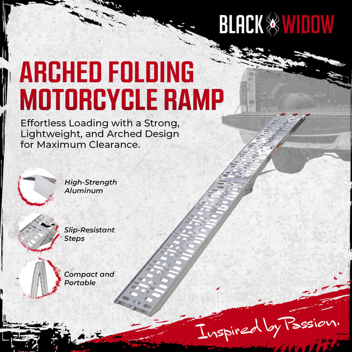 Black Widow Aluminum Folding Motorcycle Ramp Arched Plate, Single Runner, Silver