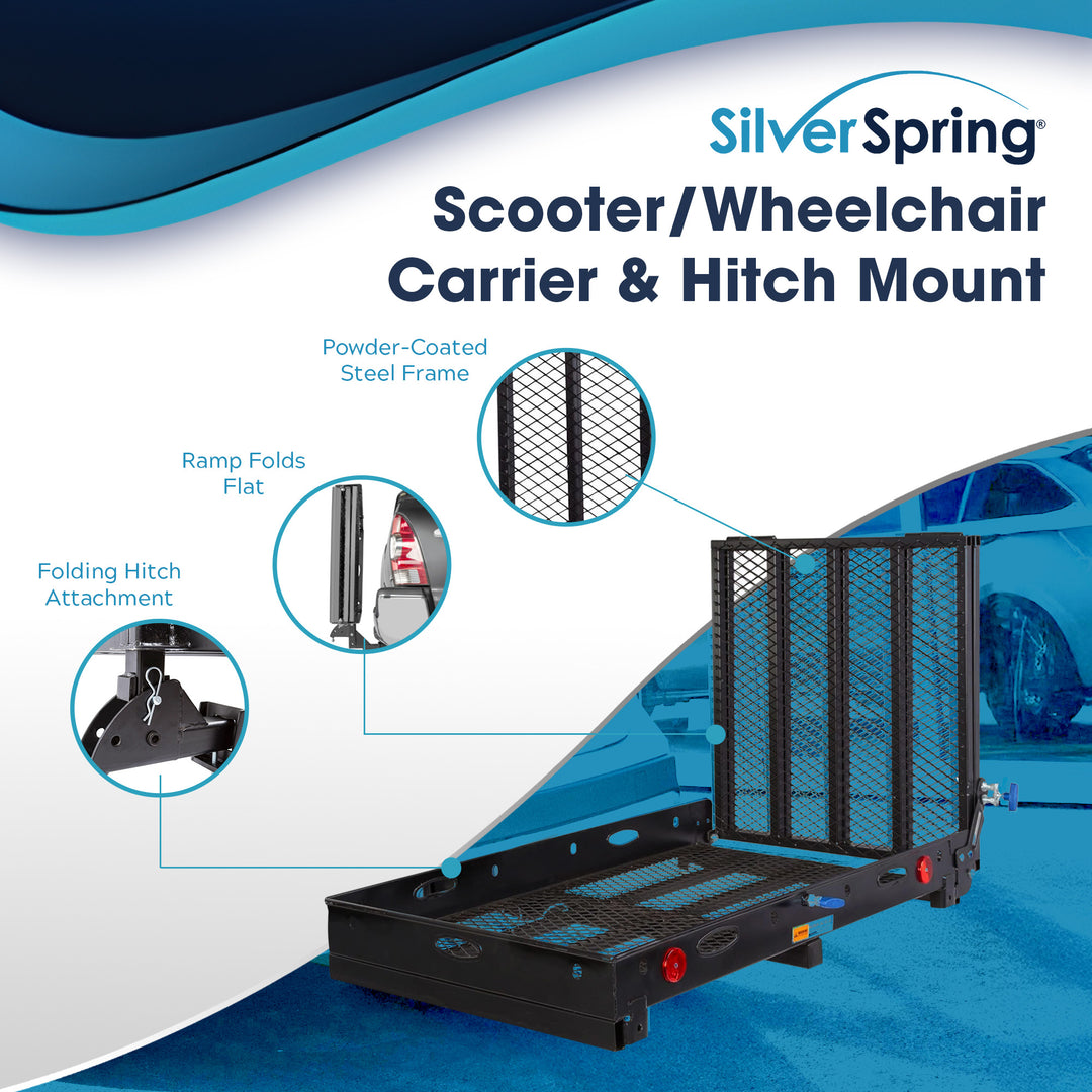 Silver Spring 48" x 28" Folding Steel Wheelchair Carrier with Ramp & Hitch Mount