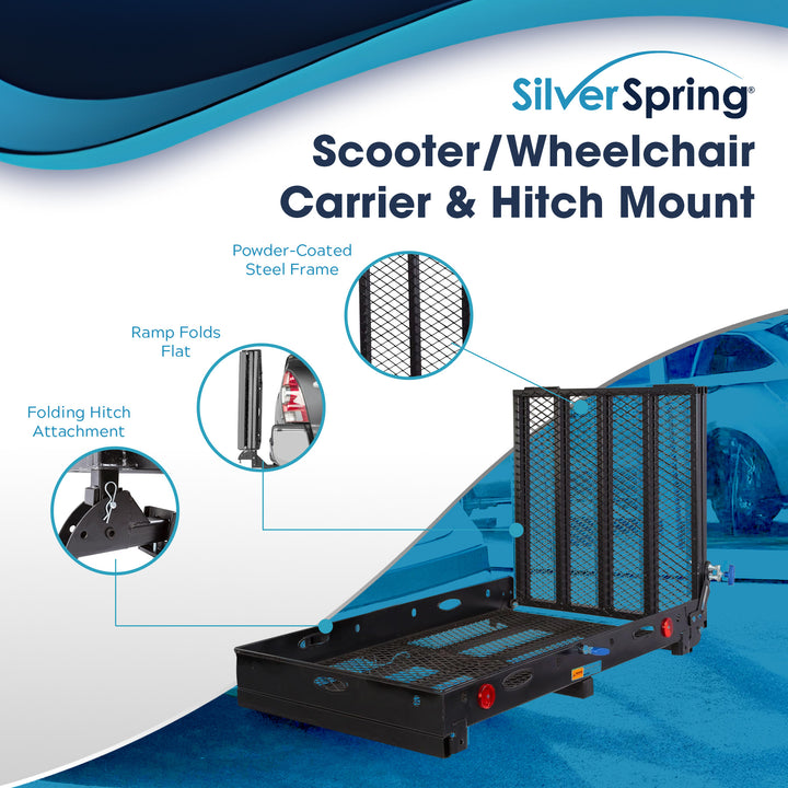 Silver Spring 48" x 28" Folding Steel Wheelchair Carrier with Ramp & Hitch Mount